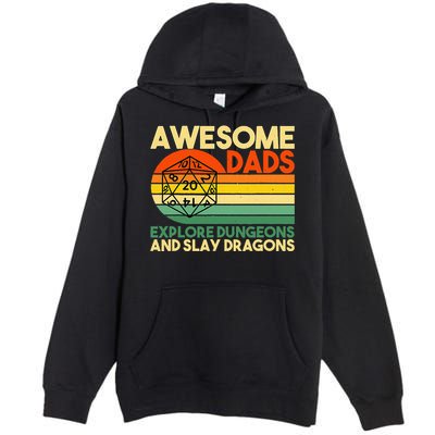 Awesome Dads Explore Dungeons DM RPG Dice Dragon Premium Pullover Hoodie