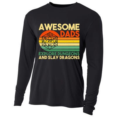 Awesome Dads Explore Dungeons DM RPG Dice Dragon Cooling Performance Long Sleeve Crew