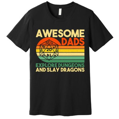 Awesome Dads Explore Dungeons DM RPG Dice Dragon Premium T-Shirt