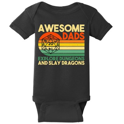 Awesome Dads Explore Dungeons DM RPG Dice Dragon Baby Bodysuit