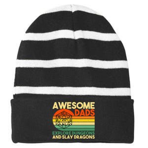 Awesome Dads Explore Dungeons DM RPG Dice Dragon Striped Beanie with Solid Band