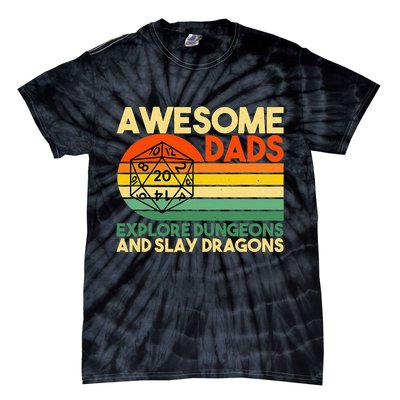 Awesome Dads Explore Dungeons DM RPG Dice Dragon Tie-Dye T-Shirt