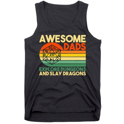 Awesome Dads Explore Dungeons DM RPG Dice Dragon Tank Top