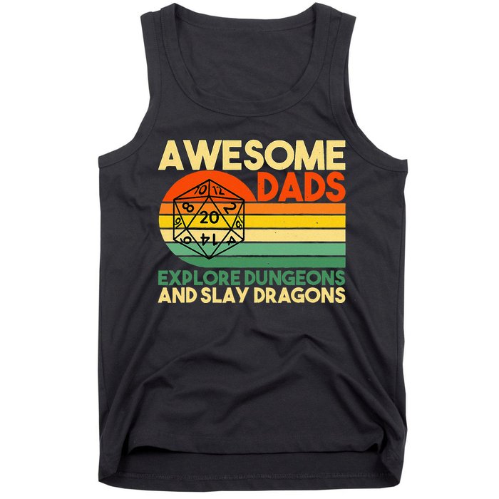 Awesome Dads Explore Dungeons DM RPG Dice Dragon Tank Top