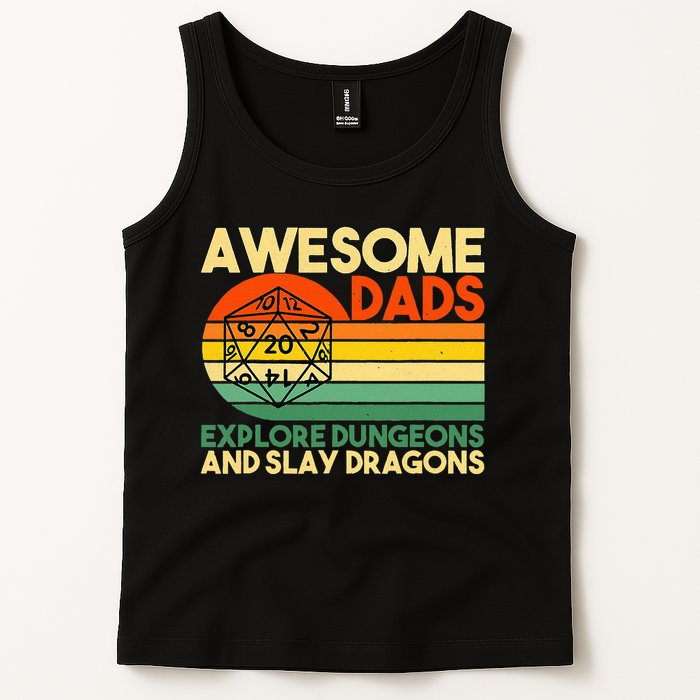 Awesome Dads Explore Dungeons DM RPG Dice Dragon Tank Top