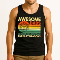 Awesome Dads Explore Dungeons DM RPG Dice Dragon Tank Top