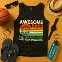 Awesome Dads Explore Dungeons DM RPG Dice Dragon Tank Top