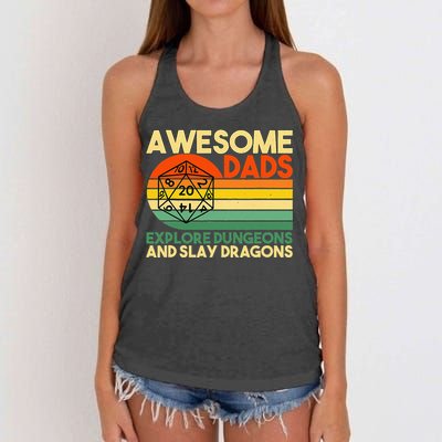 Awesome Dads Explore Dungeons DM RPG Dice Dragon Women's Knotted Racerback Tank
