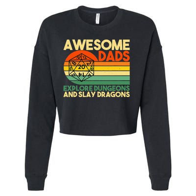 Awesome Dads Explore Dungeons DM RPG Dice Dragon Cropped Pullover Crew