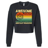 Awesome Dads Explore Dungeons DM RPG Dice Dragon Cropped Pullover Crew