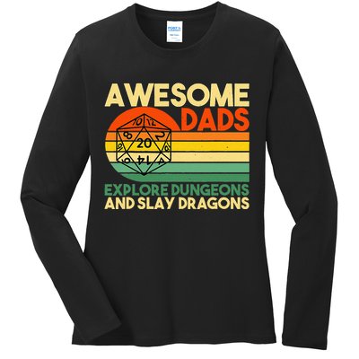 Awesome Dads Explore Dungeons DM RPG Dice Dragon Ladies Long Sleeve Shirt