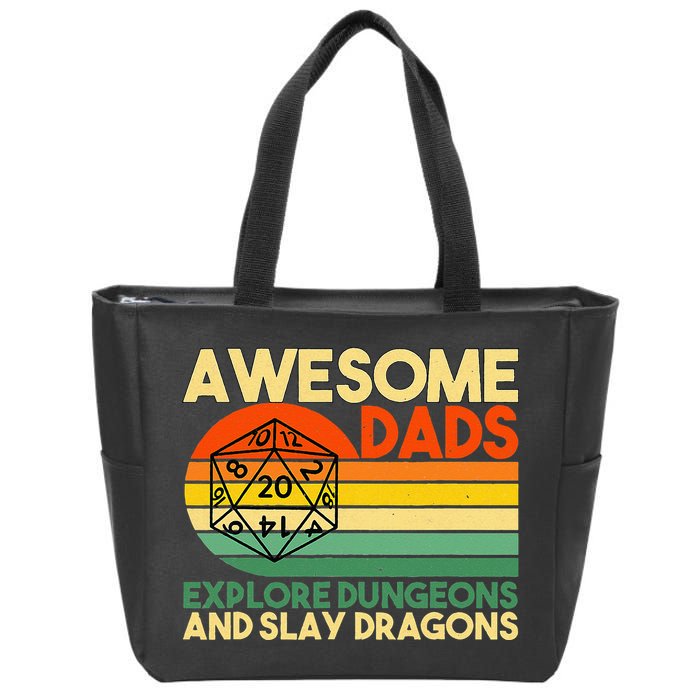 Awesome Dads Explore Dungeons DM RPG Dice Dragon Zip Tote Bag