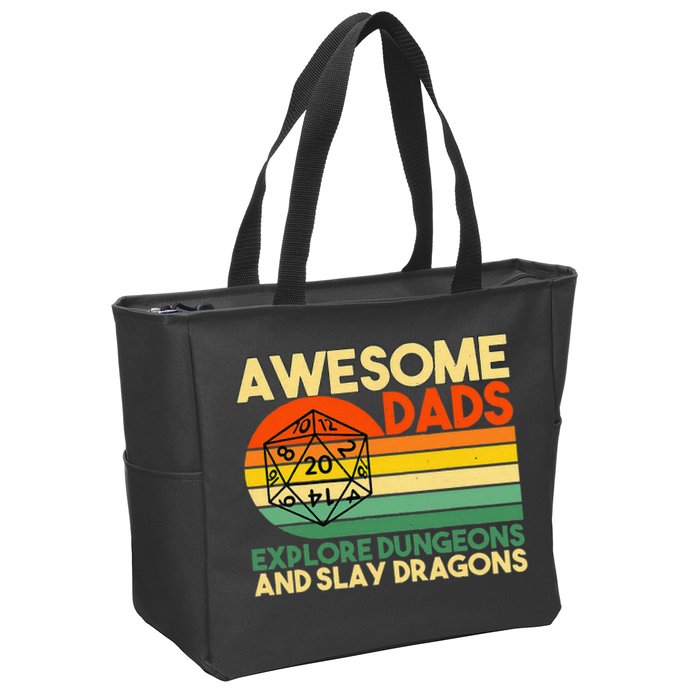 Awesome Dads Explore Dungeons DM RPG Dice Dragon Zip Tote Bag