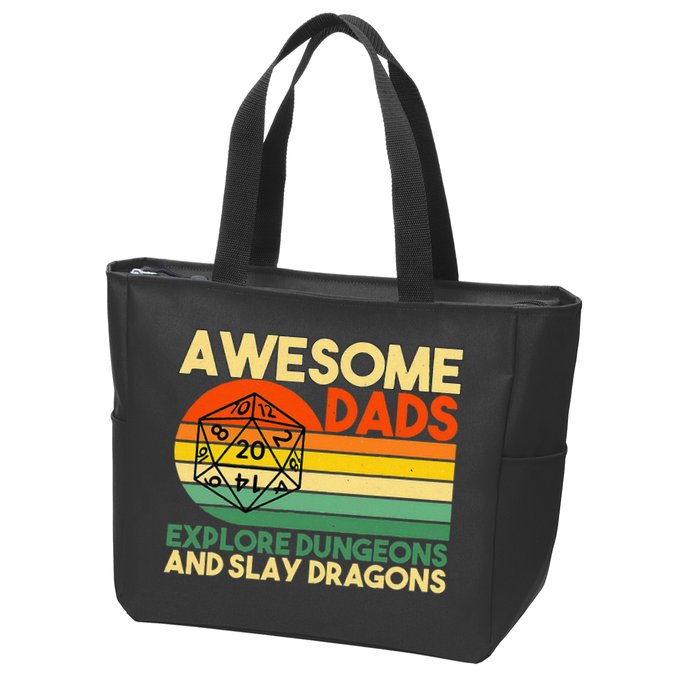 Awesome Dads Explore Dungeons DM RPG Dice Dragon Zip Tote Bag