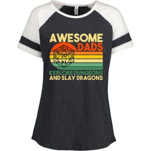 Awesome Dads Explore Dungeons DM RPG Dice Dragon Enza Ladies Jersey Colorblock Tee