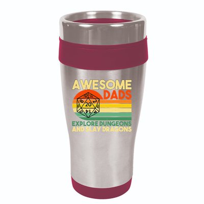 Awesome Dads Explore Dungeons DM RPG Dice Dragon 16oz Travel Tumbler