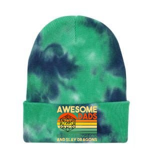 Awesome Dads Explore Dungeons DM RPG Dice Dragon Tie Dye 12in Knit Beanie