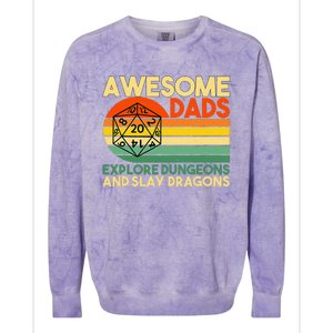 Awesome Dads Explore Dungeons DM RPG Dice Dragon Colorblast Crewneck Sweatshirt