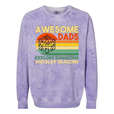 Awesome Dads Explore Dungeons DM RPG Dice Dragon Colorblast Crewneck Sweatshirt