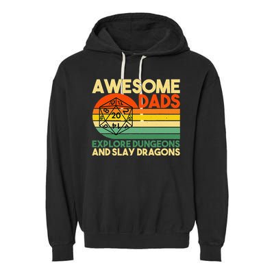 Awesome Dads Explore Dungeons DM RPG Dice Dragon Garment-Dyed Fleece Hoodie