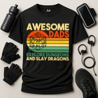 Awesome Dads Explore Dungeons DM RPG Dice Dragon Performance Shirt
