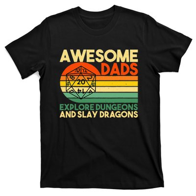 Awesome Dads Explore Dungeons DM RPG Dice Dragon T-Shirt