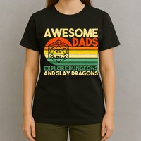 Awesome Dads Explore Dungeons DM RPG Dice Dragon T-Shirt