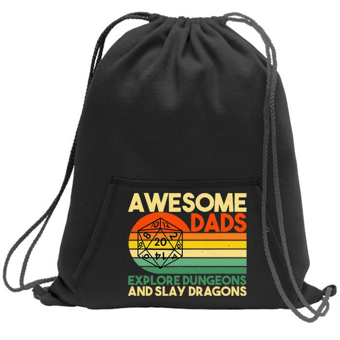 Awesome Dads Explore Dungeons DM RPG Dice Dragon Sweatshirt Cinch Pack Bag