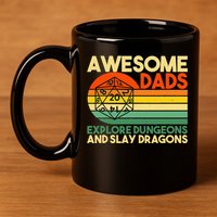 Awesome Dads Explore Dungeons DM RPG Dice Dragon 11oz C Handle Ceramic Mug