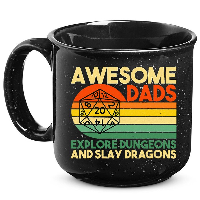 Awesome Dads Explore Dungeons DM RPG Dice Dragon 15oz Campfire Ceramic Mug