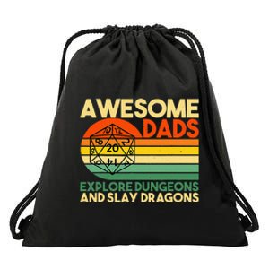 Awesome Dads Explore Dungeons DM RPG Dice Dragon Drawstring Bag