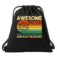 Awesome Dads Explore Dungeons DM RPG Dice Dragon Drawstring Bag