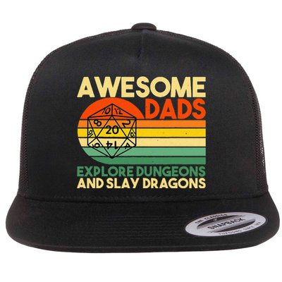 Awesome Dads Explore Dungeons DM RPG Dice Dragon Flat Bill Trucker Hat