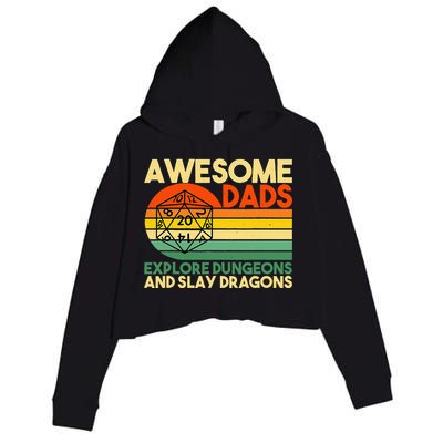 Awesome Dads Explore Dungeons DM RPG Dice Dragon Crop Fleece Hoodie