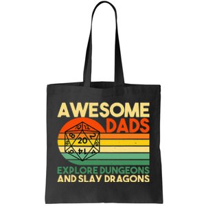 Awesome Dads Explore Dungeons DM RPG Dice Dragon Tote Bag