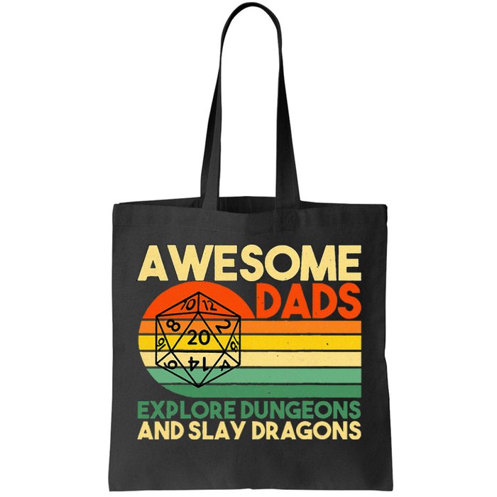 Awesome Dads Explore Dungeons DM RPG Dice Dragon Tote Bag