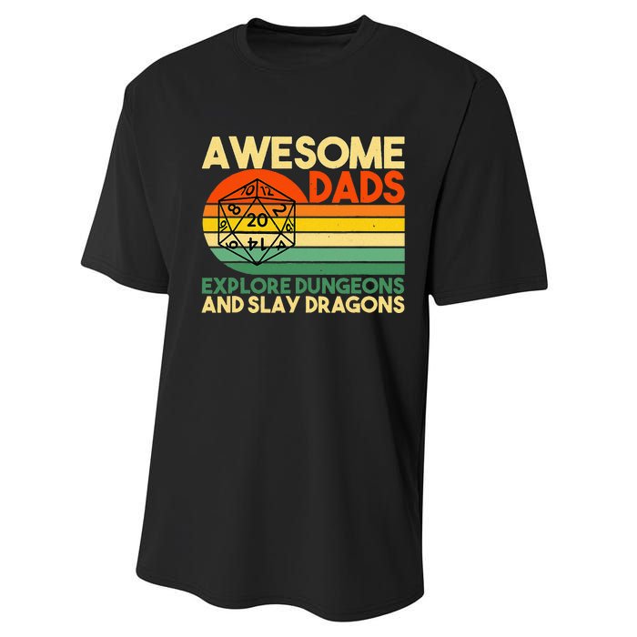 Awesome Dads Explore Dungeons DM RPG Dice Dragon Performance Sprint T-Shirt