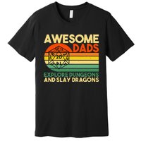 Awesome Dads Explore Dungeons DM RPG Dice Dragon Premium T-Shirt