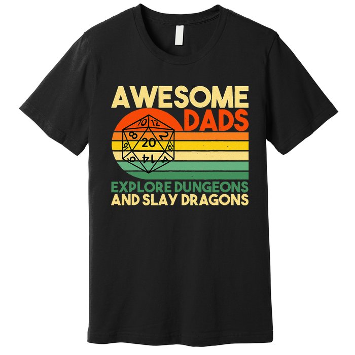 Awesome Dads Explore Dungeons DM RPG Dice Dragon Premium T-Shirt