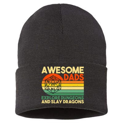 Awesome Dads Explore Dungeons DM RPG Dice Dragon Sustainable Knit Beanie