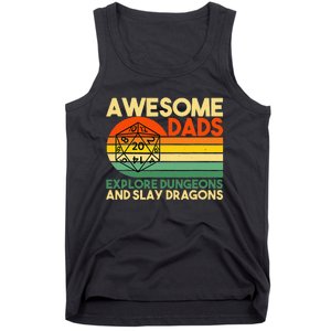 Awesome Dads Explore Dungeons DM RPG Dice Dragon Tank Top