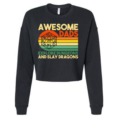 Awesome Dads Explore Dungeons DM RPG Dice Dragon Cropped Pullover Crew