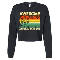 Awesome Dads Explore Dungeons DM RPG Dice Dragon Cropped Pullover Crew
