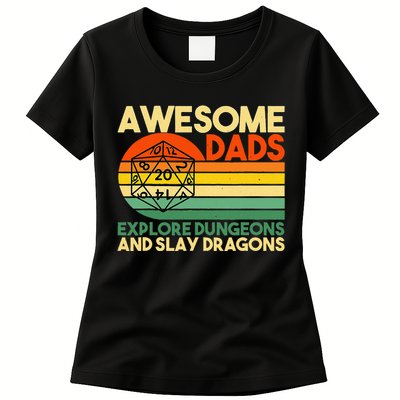 Awesome Dads Explore Dungeons DM RPG Dice Dragon Womens T-Shirt