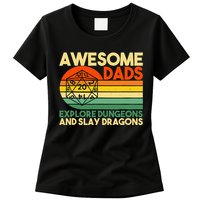 Awesome Dads Explore Dungeons DM RPG Dice Dragon Womens T-Shirt