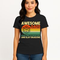 Awesome Dads Explore Dungeons DM RPG Dice Dragon Womens T-Shirt