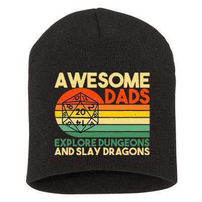 Awesome Dads Explore Dungeons DM RPG Dice Dragon Short Acrylic Beanie