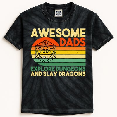 Awesome Dads Explore Dungeons DM RPG Dice Dragon Kids Tie-Dye T-Shirt