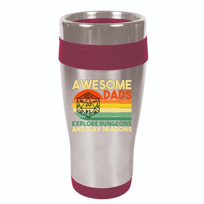 Awesome Dads Explore Dungeons DM RPG Dice Dragon 16oz Travel Tumbler