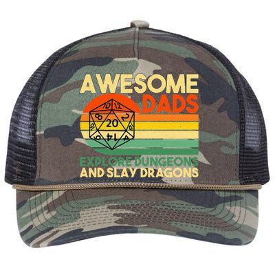 Awesome Dads Explore Dungeons DM RPG Dice Dragon Retro Rope Trucker Hat Cap